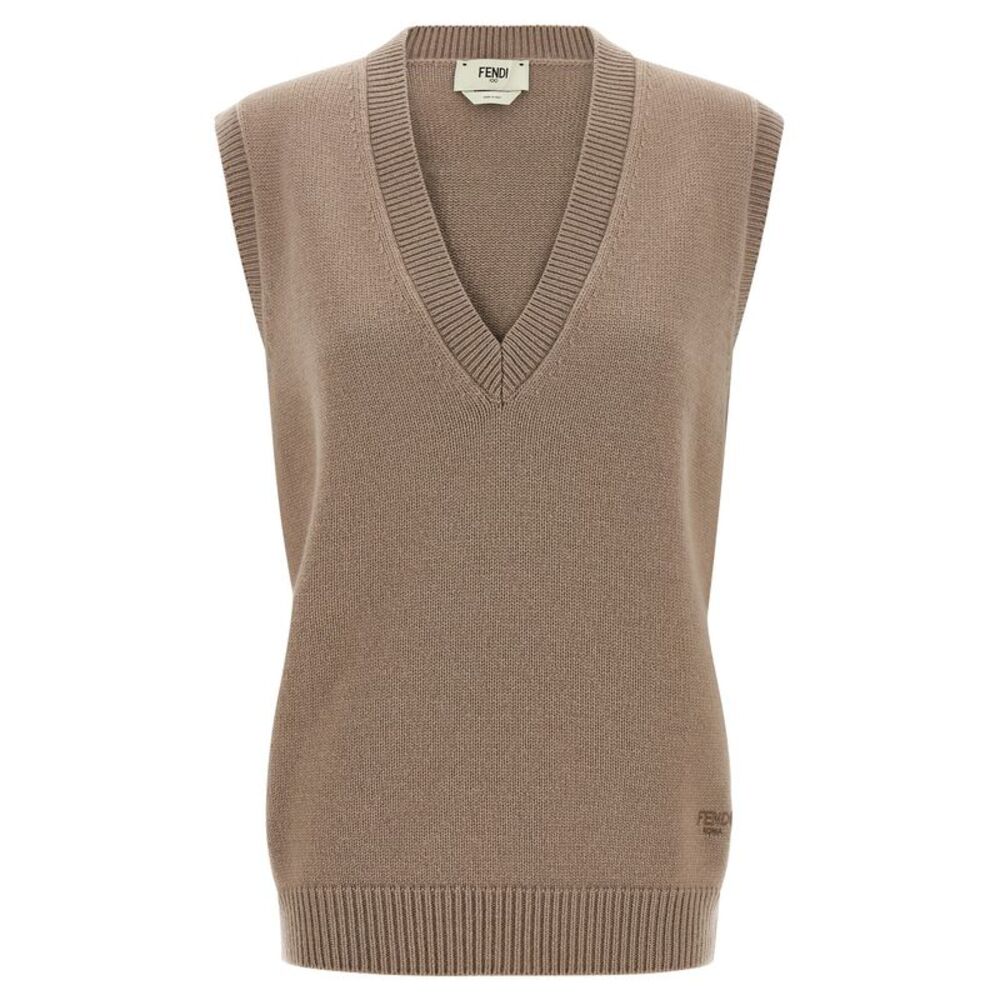 Fendi Beige Cashmere Sleeveless Women's Jacket